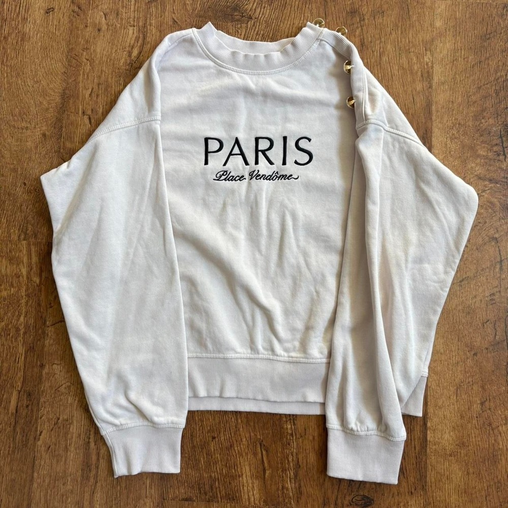 🇫🇷 Cream Paris Place Vendôme Graphic Sweatshirt Gold Buttons Size  small